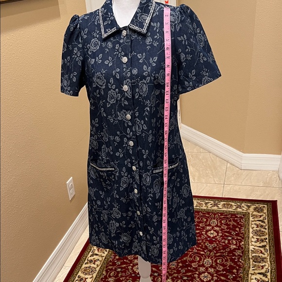 Eliza J Blue Floral Button-Down jeans Dress - Picture 8 of 16